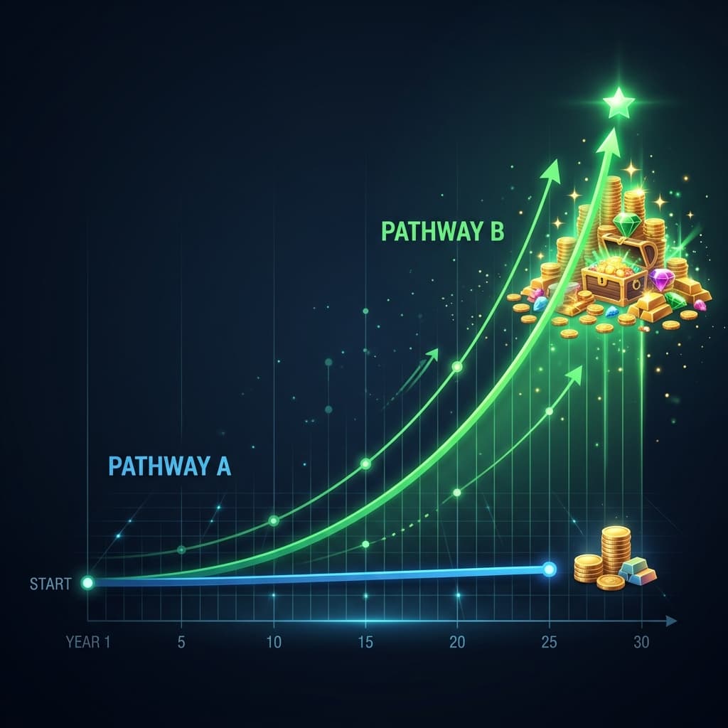 Infographic showing the exponential compounding growth of a SIP compared to flat LIC returns