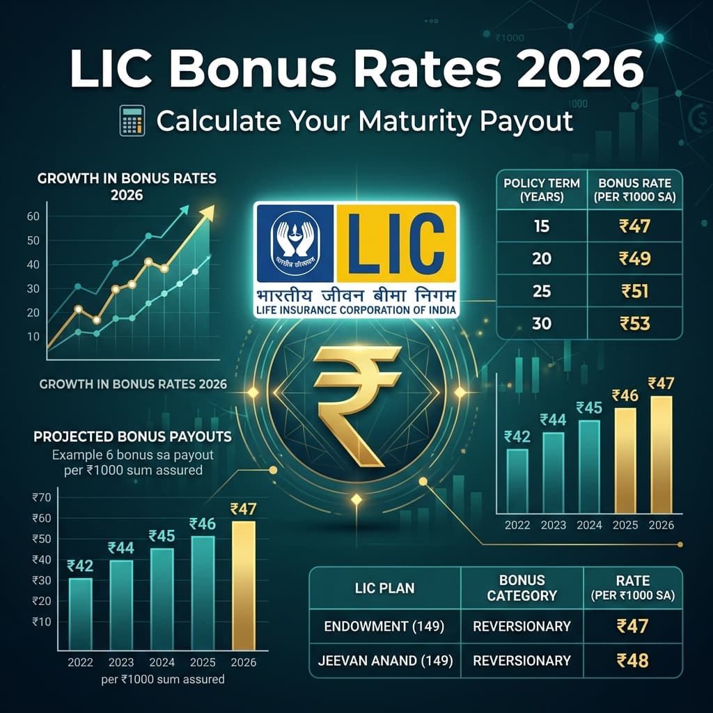 LIC bonus rates calculation and payout tables